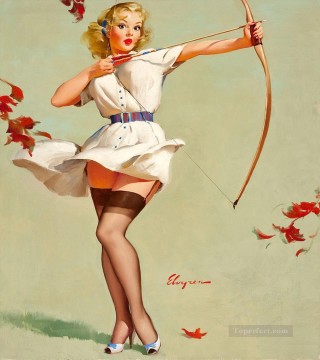 woman looking up Painting - Gil Elvgren pin up 22